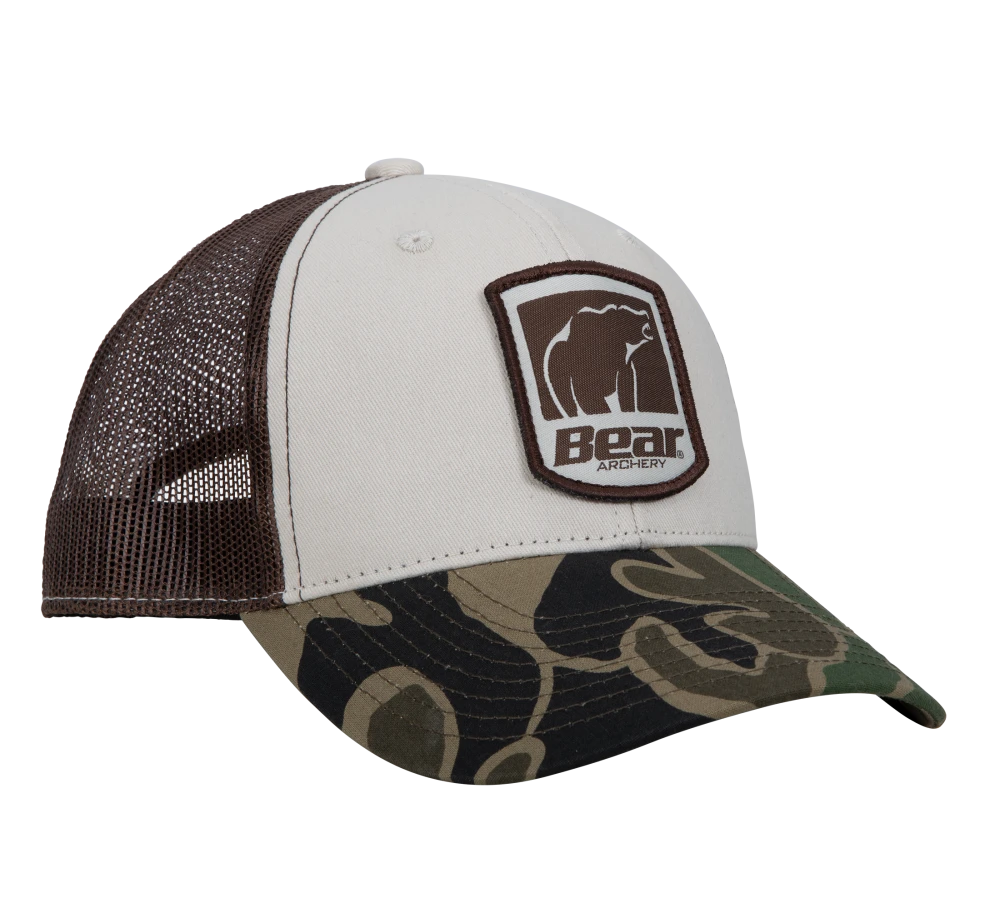 Bear Archery White And Camo Sheild Logo Hat 3 Bear Archery White And Camo Sheild Logo Hat